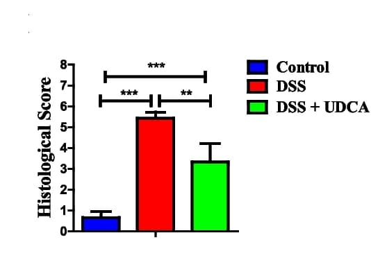Open access visualization of Bar Plot, Error Bars, Histology score, Colon