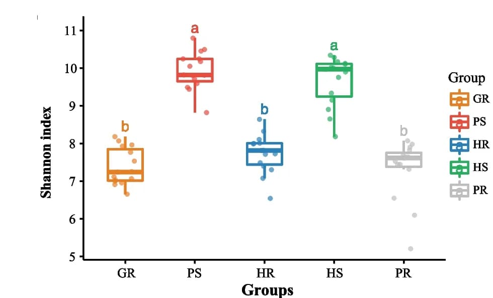 Open access visualization of Box Plot, Raincloud Plot, Shannon index, Root-associated bacteria, Plant Species