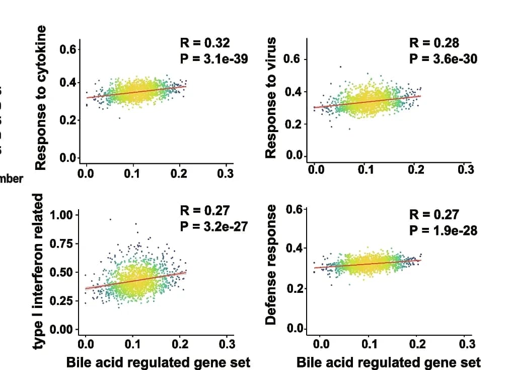 Open access visualization of Scatter Plot, Regression Plot, Gene Expression, Bile Acid Metabolism, CD14+ MON