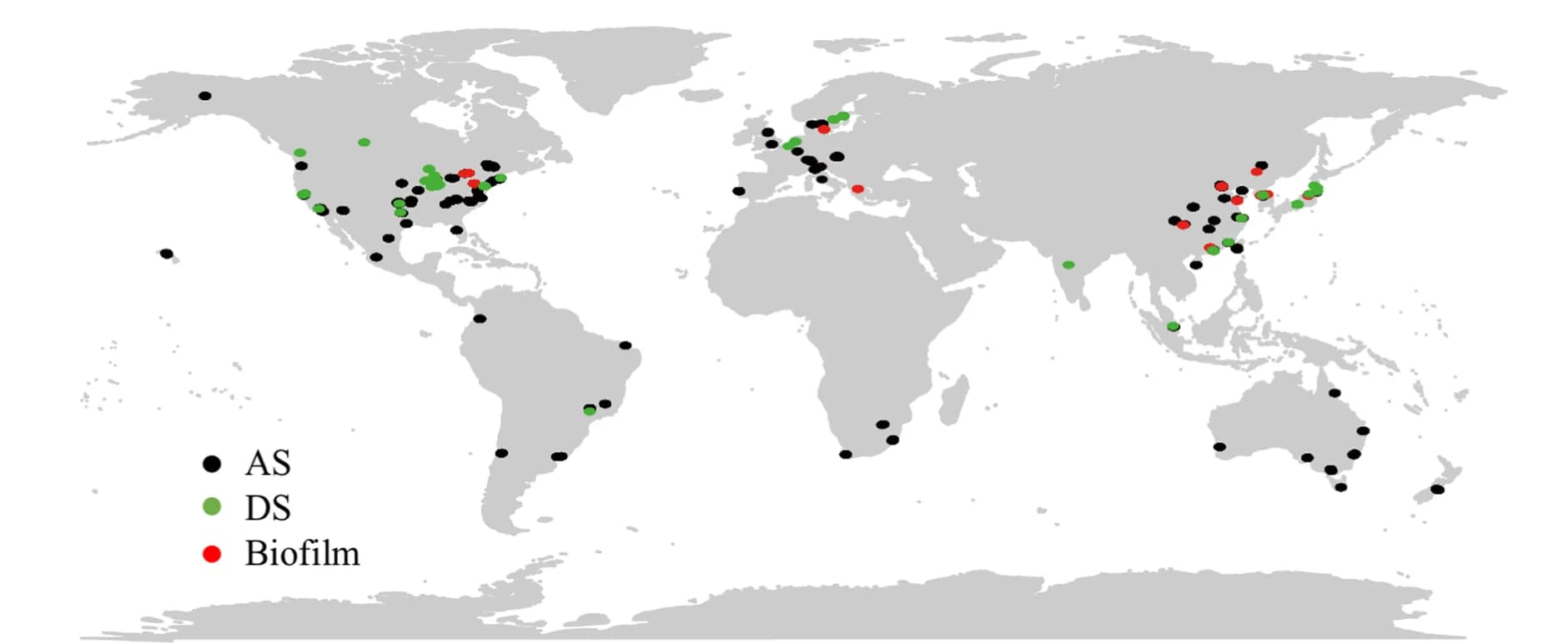 Open access visualization of Geo Map, Sampling Locations, Wastewater Treatment Plants, Activated Sludge, Biofilm