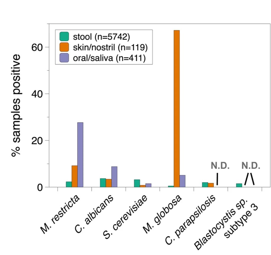 Open access visualization of Bar Plot, Clustered, Stool, Skin Swab, Nostril Swab