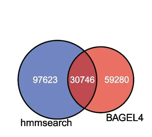 Open access visualization of Venn Diagram, Class II Bacteriocins, Precursors, hmmsearch, BAGEL4