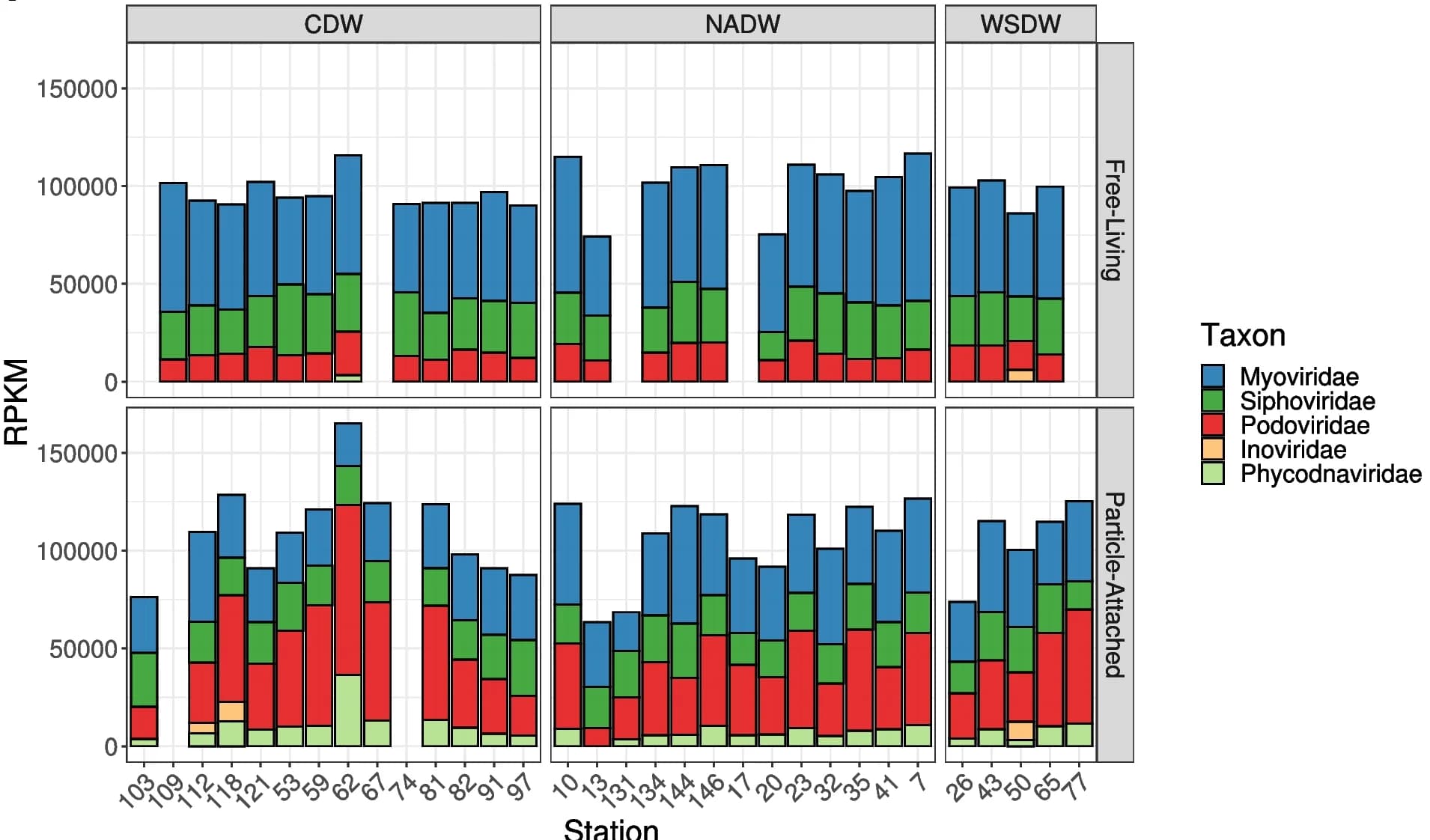 Open access visualization of Stacked Bar Plot, Viral Genomes, Taxonomic Classification