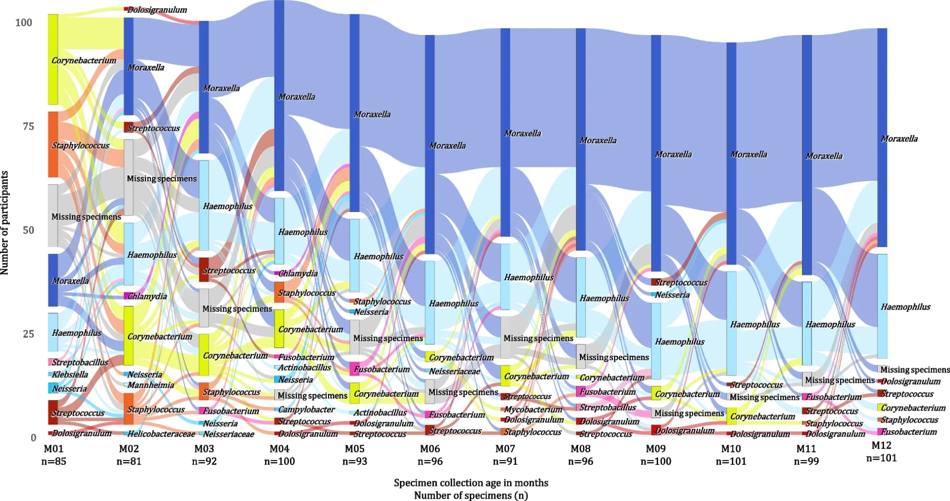 Open access visualization of Sankey, Bar Plot, Stacked Bar Plot, Nasopharyngeal Bacteria, Bacterial Profiles