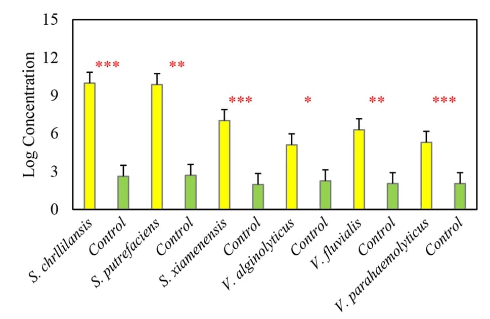 Open access visualization of Bar Plot, Error Bars, Clustered, Bacteria, Hemolymph