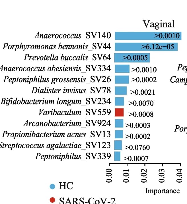 Open access visualization of Bar Plot, Bacterial Taxa, Sequence Variant, Random Forest Classification, Pregnant Women