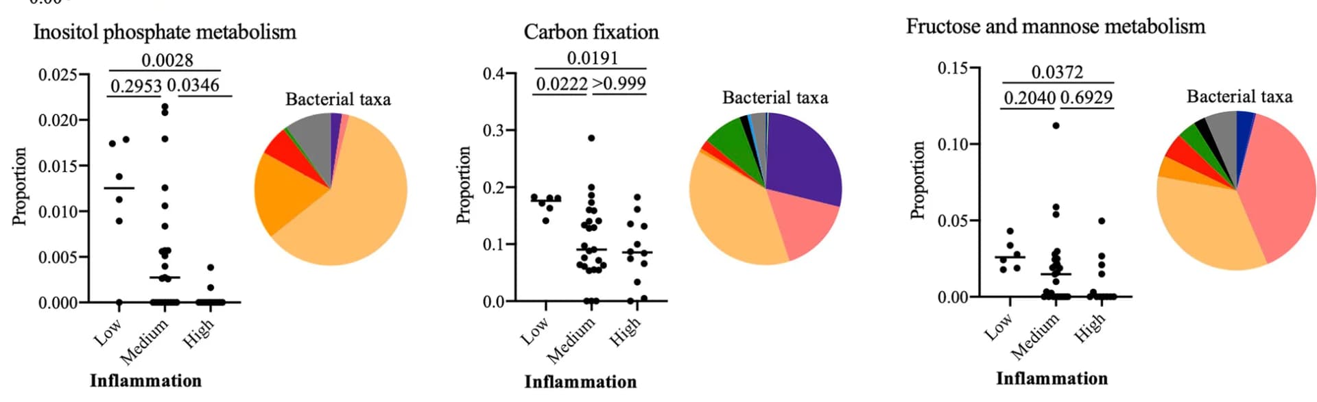 Open access visualization of Scatter Plot, Pie Chart, Bacterial Functions, Inflammation Status, Bacterial Taxa