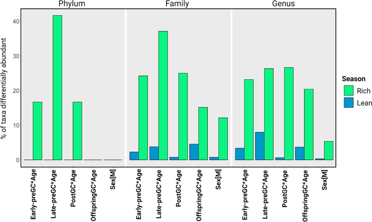 Open access visualization of Clustered, Bar Plot, Bacterial Taxa, Model Predictors, Offspring Age