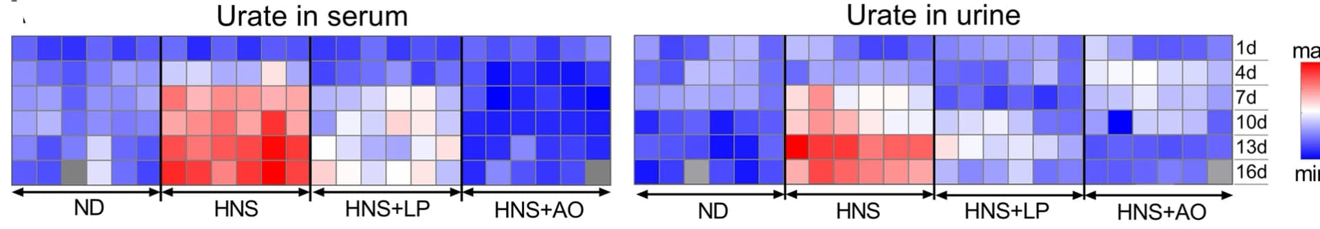 Open access visualization of Heatmap, Urate, Serum, Urine, Mice