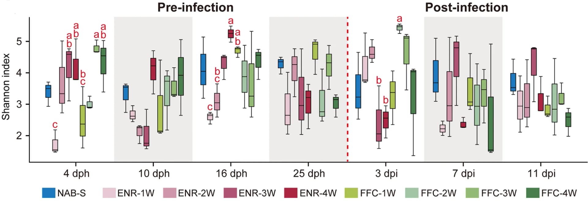 Open access visualization of Box Plot, Shannon Diversity Index, Gut Microbiota, Chickens, ANOVA