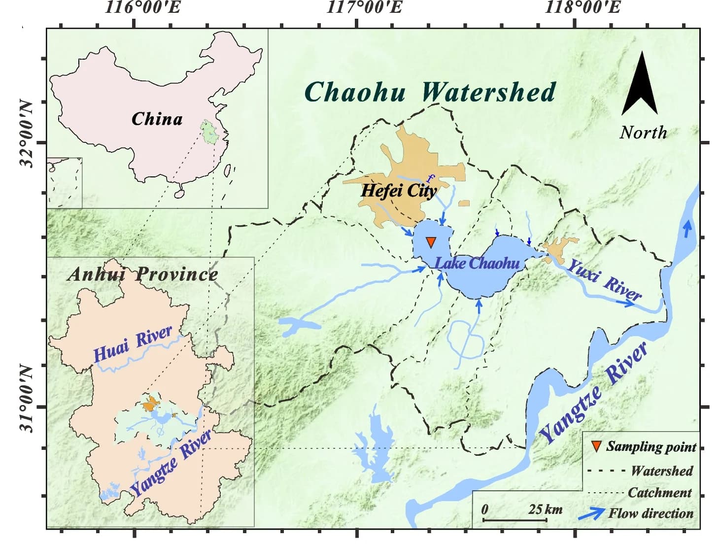 Open access visualization of Geo Map, Sampling Site, Map, Chaohu Basin, China