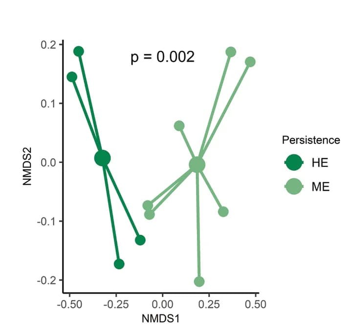 Open access visualization of Scatter Plot, Microbial community, NMDS plot, Bifidobacteria, Beta-diversity index
