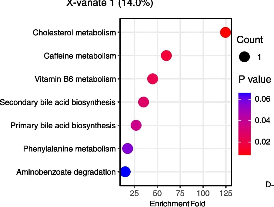 Open access visualization of Scatter Plot, Bubble Plot, Volcano Plot, KEGG pathways, Fecal metabolites