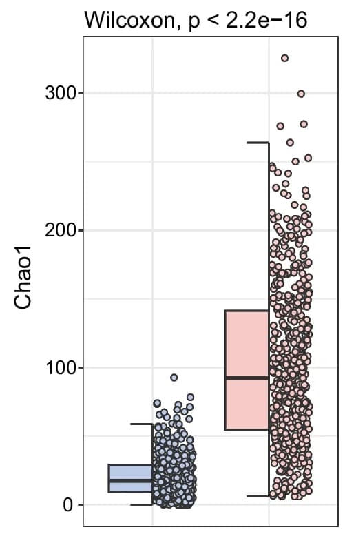 Open access visualization of Box Plot, Scatter Plot, Raincloud Plot, Alpha Diversity, Chao1 Index