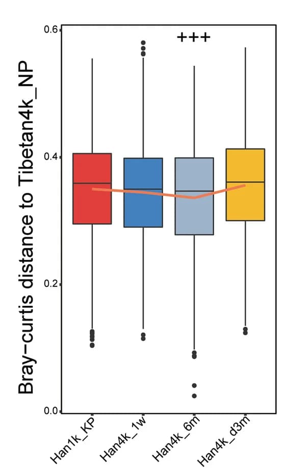 Open access visualization of Box Plot, Line Plot, BrayCurtis Distance, Microbiota, Han Populations
