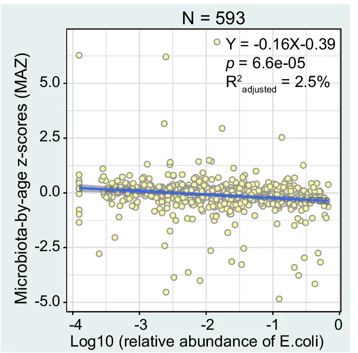 Open access visualization of Scatter Plot, Regression Plot, E. Coli, MAZ Score, Linear Regression