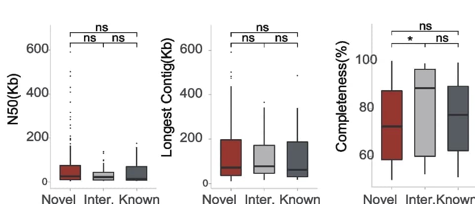 Open access visualization of Box Plot, Genome Size, N50, Longest Contig, Completeness