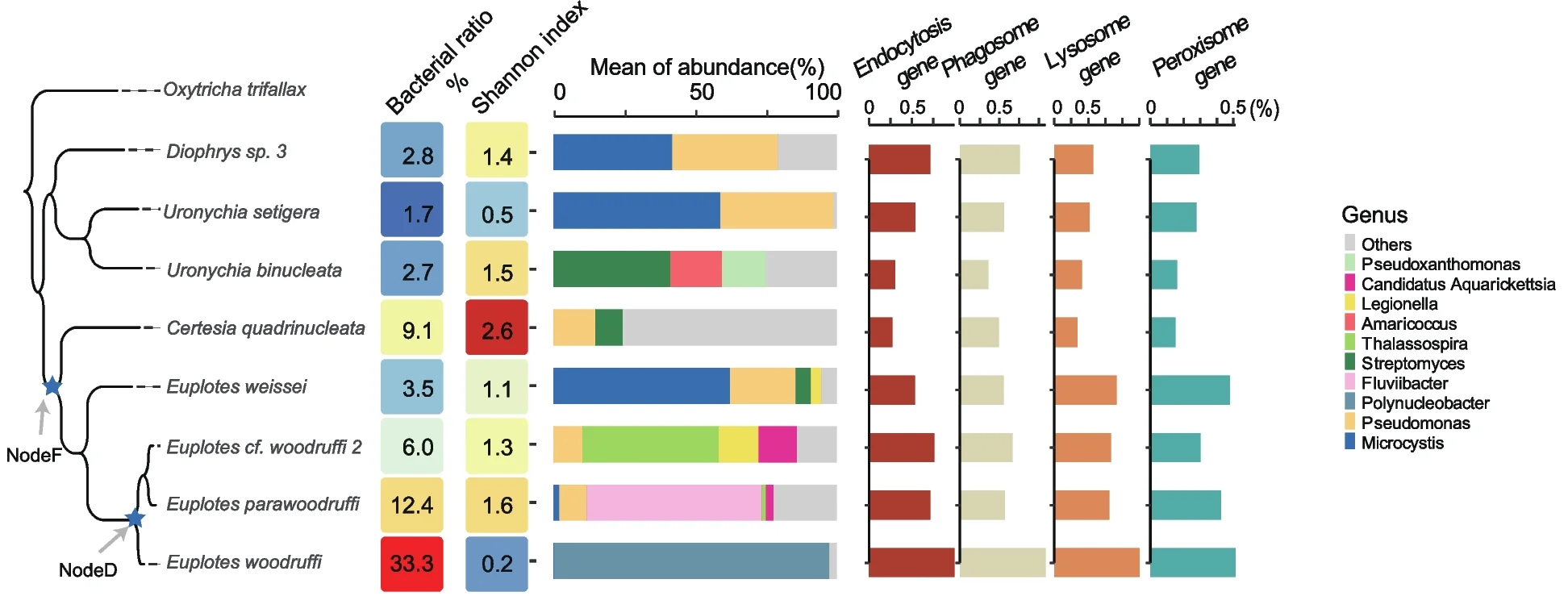 Open access visualization of Stacked Bar Plot, Bar Plot, Host Influence, CABs, Phylogenetic Tree