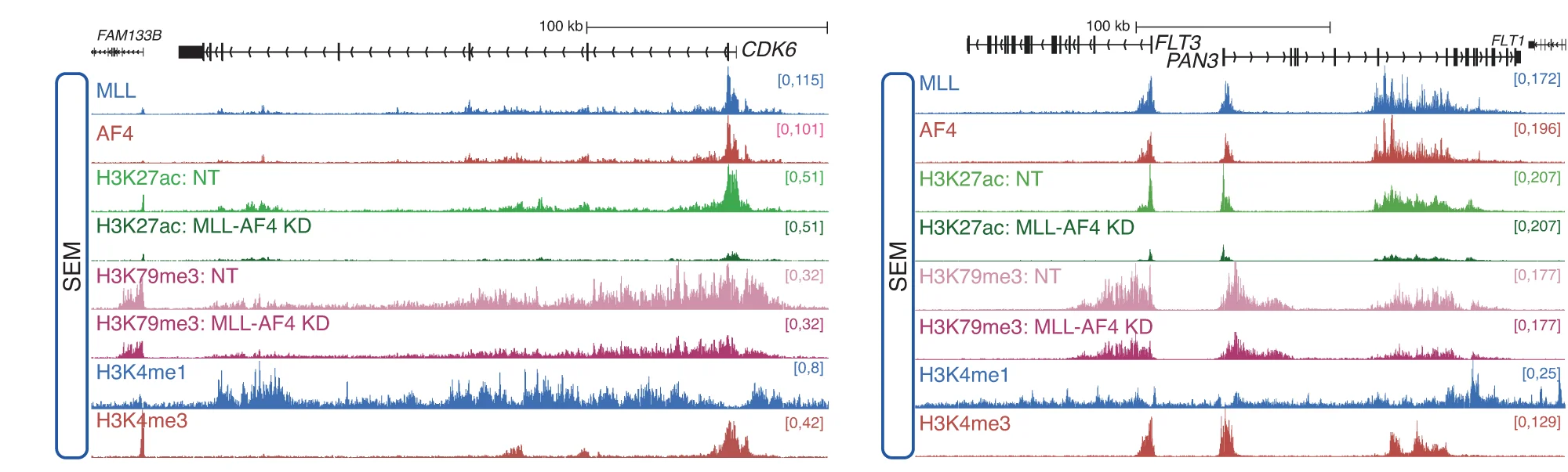 Plot showing: Line Plot, Density Plot, ChIP-seq, H3K27ac, H3K79me3