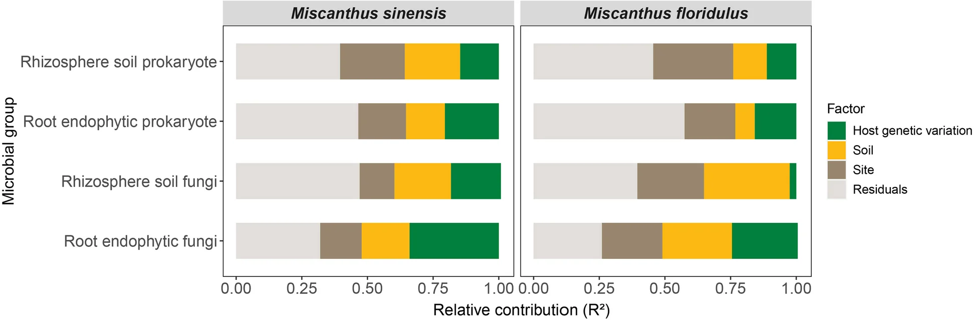 Plot showing: Stacked Bar Plot, Prokaryotic Community, Fungal Community, Rhizosphere Soil, Root Endophyte